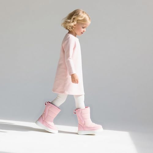 Girls' Cute Winter Warm Waterproof Slip-on Toddler Snow Boots Comfortable Warm Fur Lined Outdoor Non-Slip Kids Ankle Booties for Cold Hiking Dress Play4