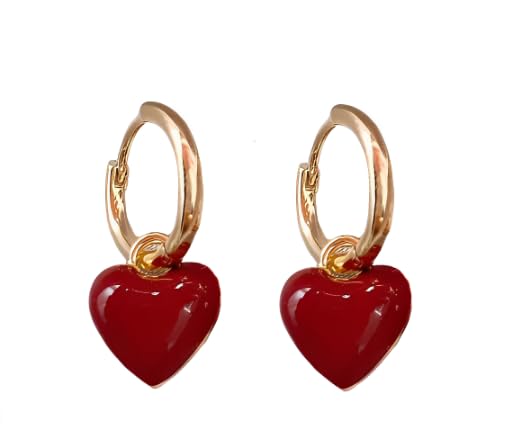 Love Heart Drop Dangle Earrings for Women Red Heart Enamel Huggie Hoop Earrings White Green Black Red Valentines Day Earrings Gift