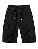 KUULEE Cargo Shorts Herren Kurze Arbeitshosen Herren Sommer Cargohose Herren Kurz 100% Baumwolle Sweatshorts,Chino Shorts mit Taschen Schwarz-1 L