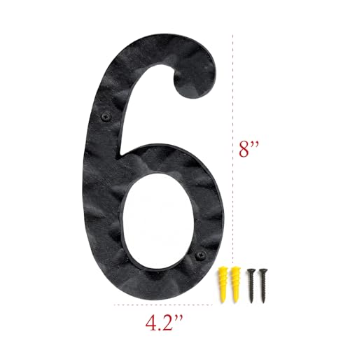 Image of NACH House Numbers for Outside, 8 inch Black Address Numbers for House - Number 6 - Rustic Numbers for Outside with Mounting Hardware