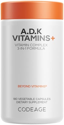 Codeage ADK Vitamins Supplement - Essential Vitamin A D3 5000 IU K1 & K2 (MK4 & MK7) - 6-Month Supply - 1 Capsule per Serving Non-GMO Gluten-Free - 180 Capsules
