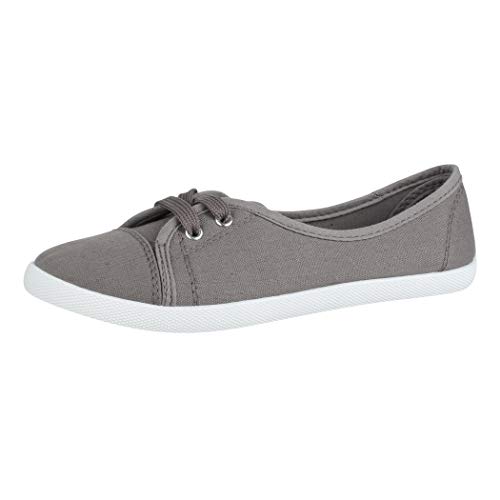 Elara Damen Ballerinas Sneaker Schnürer Chunkyrayan BD1413 Dunkelgrau-38