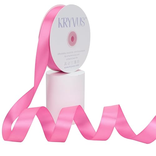 Kryvus Hot Pink Satin Ribbon, Double Faced 1 Inch X 50 Yards Hot Pink Ribbon, Premium Satin Ribbon for Gift Wrapping, Crafts, Hair Bow Making, Sewing, Flower Bouquet, Wedding Party Decor