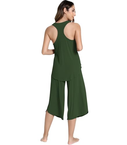 Image of NACHILA Bamboo Viscose Pajamas for Women Racerback Tank Capri Set | High Side Slits Design, Unrestricted Movement, Cooling Feel, Relaxed Loose Fit, for Hot Sleepers