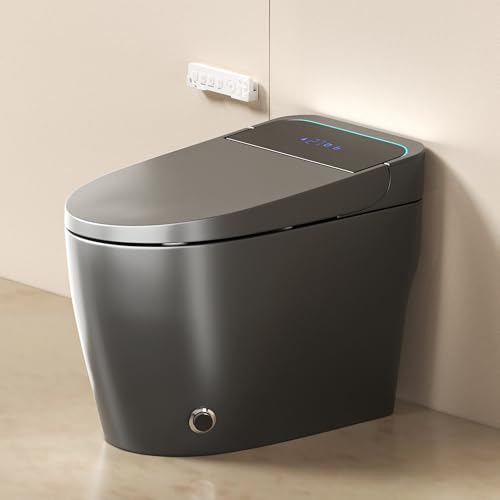 Smart Toilet, Bidet Toilet, One Piece Toilet con Agua Caliente, Tapa con Apertura y Cierre Automático, Secador, Asiento Calefaccionado, Descarga por Chorro Sifónico, Luz Nocturna, Control Remoto, Gris miniatura 3