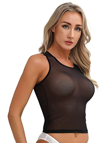 Linjinx Women's Sleeveless Sheer Mesh Slim Fit See-Through Vest Running Athletic Tee Shirt Blouse4
