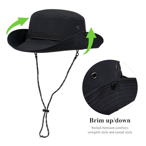 YAMEIZE Waterproof UPF50+Bucket Hat String - for Women Men Safari Hat UV Protection with Adjustable Strap Fishing Hat Beach Hiking Black - Image 3