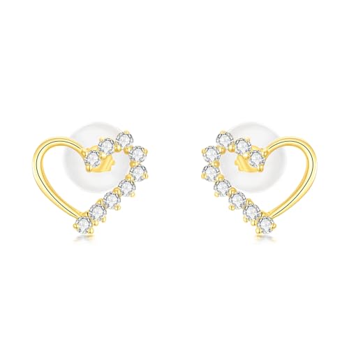 10k Gold 0.14 ct Lab Grown Diamond Heart Stud Earrings for Women, Fine Jewelry Gifts for Her
