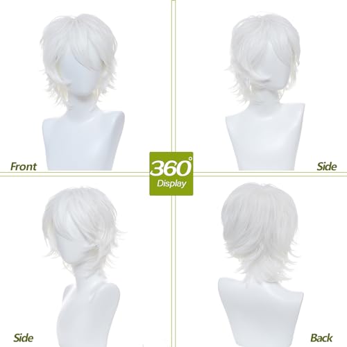 Image of Unisex Short Layered Cosplay Wig, Synthetic Hair Wig for Anime Costume, Halloween, Cosplay Conventions & Daily Wear（Silver White）