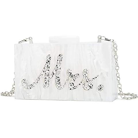 MRS Clutch Purse Women Evening Handbag Acrylic Clutch Bag for Bride Party SLV White Silver Cover