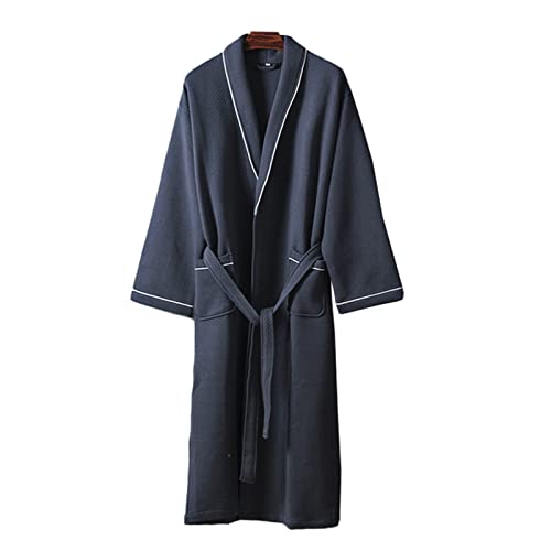 Manto Waffle Masculino Gola Xale Roupão Spa Manga Longa Quimono Adulto Hotel camisola,Gray,M