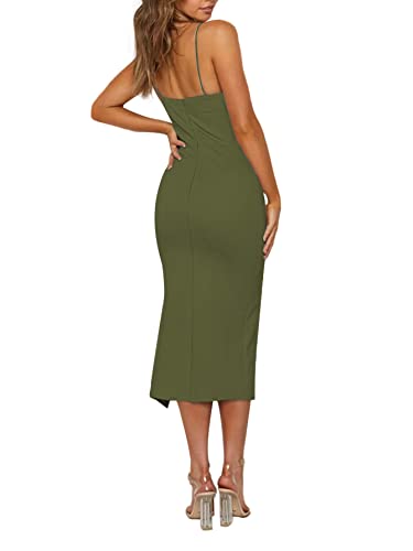 Image of LYANER Women's Spaghetti Straps Split Slit Hem Sleeveless Bodycon Cocktail Party Midi Dress