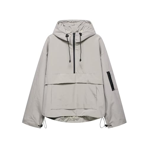 Women's Half Zip Pullover Jacket Casual Waterproof Long Sleeve Hooded Coats Outdoor Sport Travel Jackets with Pockets Fashion Autumn Coat