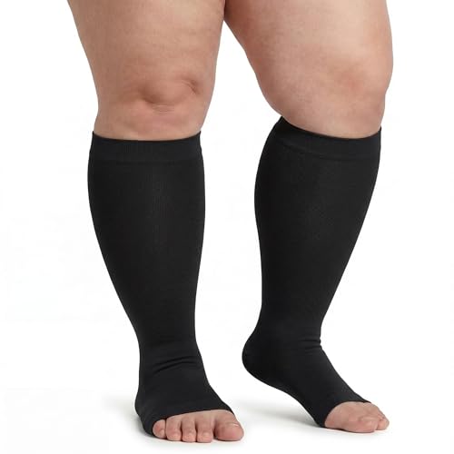 Image of MGANG Knee High Compression Socks 20-30mmHg, Varicose Veins, Short Length | Graduated Compression, Extra Wide Calf, Circulation, DVT, Swelling, Nurses, Pregnancy, Standing, Office, Flight, Travel