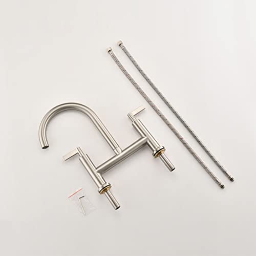 Dornberg Bridge Faucet 2 Hole, 8-Inch Kitchen Sink Faucet 2 Handle, High Arc Stainless Steel Tap With Supply Line, Brushed Nickel #TOP6