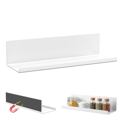 Homstrack マグネット キッチンラック ホワイト 幅40cm 超強力マグネット棚 大容量4kg耐荷重 調味料ラック 取り付け簡単 洗面台/冷蔵庫/お風呂用 マグネット収納 キッチンラック ワイドタイプ