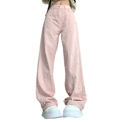 LAFOURAM Petite Jeans for Women 5 FT Short Wide Leg Baggy Streetwear Pearl Embellished Denim Pants4