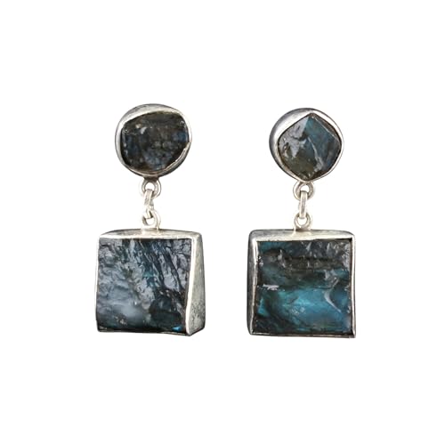 Boucles d'oreilles argent sterling 925 labradorite rugueuse mate