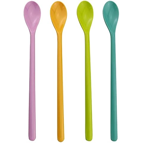 ZZLZX 4PCS 8.9 inches Long Handle Spoons Long Handle Mixing Spoon Coffee Spoons Tall Iced Tea, Ice Cream Sundae, Cocktail, Hot Chocolat Stirring Longdrink Spoons (Pink Yellow Blue Green) Cover