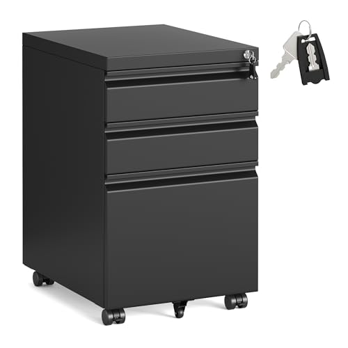 SONGMICS Caisson de Bureau 3 Tiroirs, Casier sur roulettes pour Bureau à Domicile, Structure en Acier, 3 Tiroirs Verrouillables, Support pour Imprimante, 39 x...