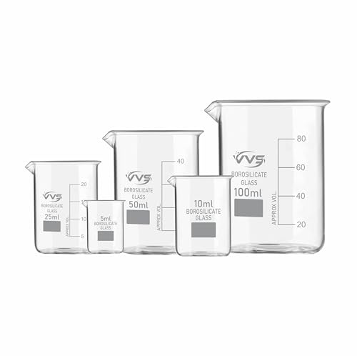 Image of VVS Borosilicate Glass Beaker 5ml 10ml 25ml 50ml 100ml pack of 5 of For School College, Lab Laboratry and professional use
