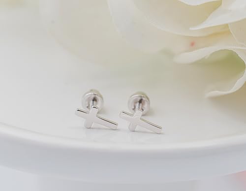 Cherished Moments Children's Sterling Silver Small Cross Earrings with Screw Backs for Baptism, Christening Gift for Babies, Toddlers, and Little Girls4