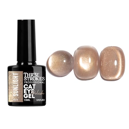 Image of THR3E STROKES Cat Eye Gel Nail Polish Set for Pink Brown Glitter Holographic Cat Eye, Salon Gel Manicure and Nail Art DIY at Home, Bright Moonlight (SUNLIGHT)