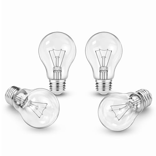 HXSYDS 60 Watt Incandescent Light Bulbs A19 60 WATT Incandescent Bulb Shatter Resistant Rough Service Light Bulb 60 W A19 Shape(4Pcs)