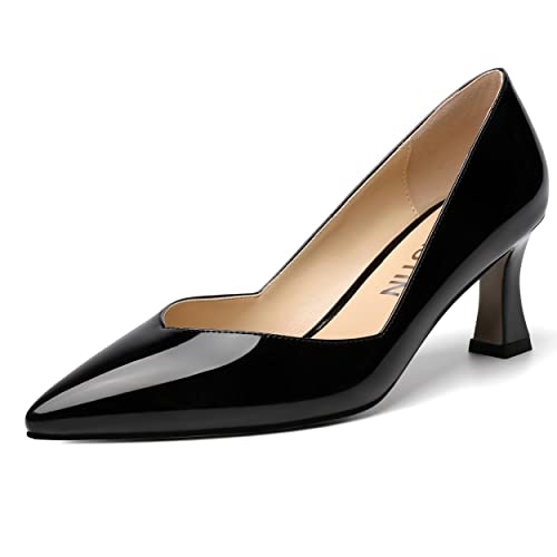 NUMALEO Womens Pointed Toe Patent Dress Slip On Wedding Solid Spool Mid Heel Pumps Shoes 2.5 Inch