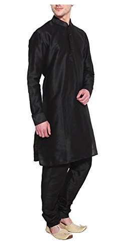 Kurta churidar negro ropa india de seda hombre conjunto tradicional 3