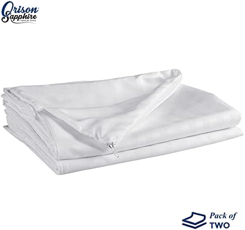 Orison Sapphire® Pillow Protectors 2 Pack | 100% Microfiber Ultra Soft Satin Stripe Pillow Cases | Anti Allergy & Anti Dust Mite, Breathable & Zipped White Pillow Covers | UK Standard Size 48x74 CM