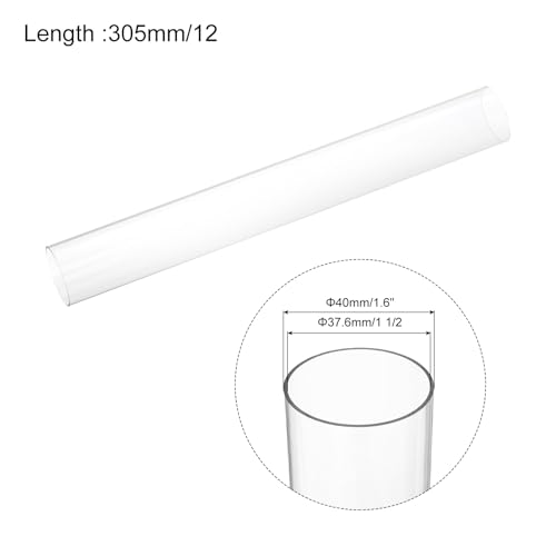 Image of uxcell Clear Rigid Tubing 1.6 inch(40mm) ID x 1 1 /2 inch(37.6mm) OD x 1Ft(305mm) Length Round Plastic Polycarbonate Tube