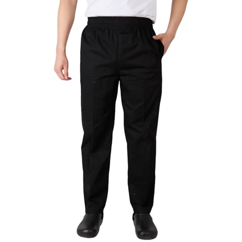 Fjquamitix Chef Trousers for Men & Women Professional Kitchen Uniforms with Elastic Waistband Unisex Lightweight Chefs Trousers for Daily Wear (UK Alpha XL Regular Regular Black)