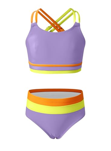 blibean Tween Girls Swimsuit Colorblock Teen Bikini Sets Little Kids 2 Piece Bathing Suits Junior Cute Swimwear Sporty Swimming Suit 2026 Traje Baño Niñas Size 6-7 Year Old Light Purple
