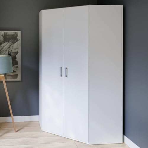 Forte ECONOBOX 2 Eckkleiderschrank 115 120, 2-türiger Drehtürenschrank, Holzwerkstoff, Weiß, 116,8 cm breit, 210,5 cm hoch, 116,8 cm tief Forte ECONOBOX 2 Eckkleiderschrank 115 120, 2-türiger Drehtürenschrank, Holzwerkstoff, Weiß, 116,8 cm breit, 210,5 cm hoch, 116,8 cm tief