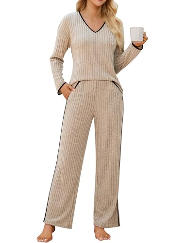 Blooming Jelly Womens Pajama Sets 2 Piece Lounge Set Pajamas Color Block V Neck Pjs Pj Sets 2025