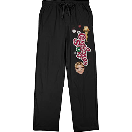 A Christmas Story Classic Movie Poster Men's Graphite Black Drawstring Sleep Pajama Pants