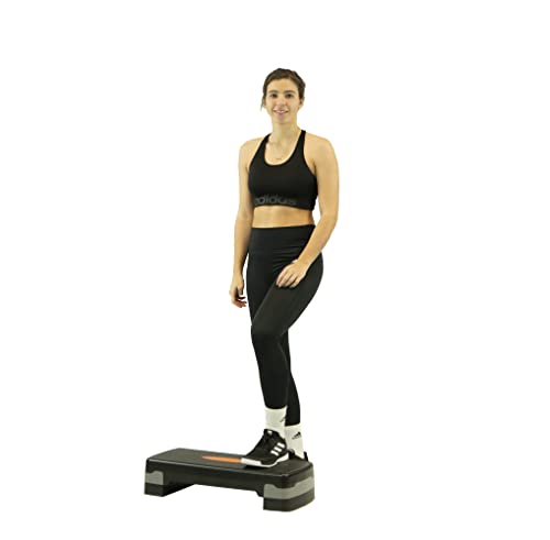 Fjoerdesports Fitness Steppbrett höhenverstellbar mit 2 Stufen (10/15 cm), 74 x 30 cm Stepper für Workouts & Aerobic, schwarz/orange, Trainingsbrett für zu Hause Cover