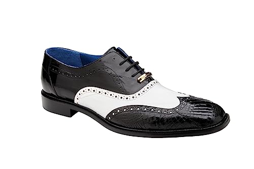 Varo Genuine EEL and Alligator Men Wing-tip Dress Shoe (Black/White, us_Footwear_Size_System, Adult, Men, Numeric, Medium, Numeric_11_Point_5)