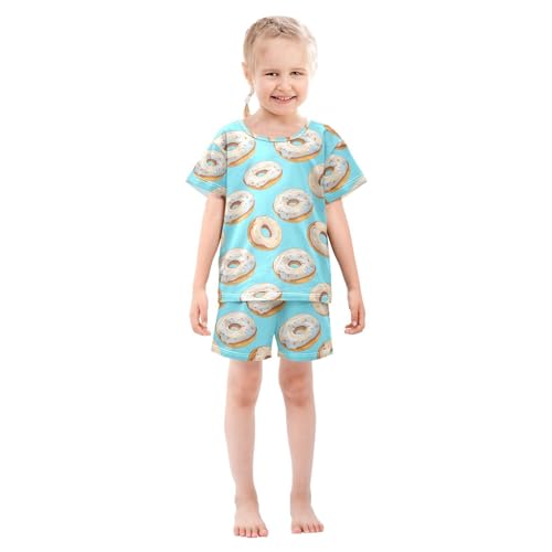 ALAZA Donut Blue Cute Pajamas Set Short Sleeve Cotton Sleepwear Summer Pjs 2 Piece 5-14Y3