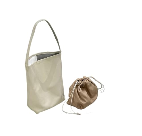 Bucket Bag Large Women's Tote Leather Handbag Popular Soft Row(Beige