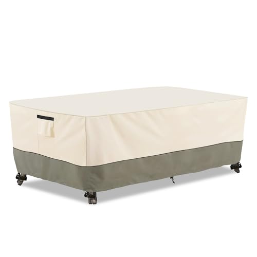 Bitubi 60 Inch Rectangular/Oval Patio Table Cover,Heavy Duty Waterproof Outdoor Dining Table Cover Winter, Patio Furniture Covers, Beige
