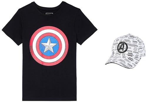 Image of Amazon Brand - Symbol Boy's Original Marvel /Captain America /Avengers 100% Soft & Pure Cotton Short Sleeve T-Shirts & Cap Combo Packs