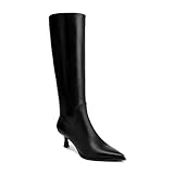ZJGZF Black Knee High Boots for Women Kitten Heel Pointed Toe Leather Tall Boots Low Heeled Side Zipper Long Shoes Fashion Dessy