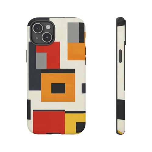 Coque rigide iPhone 15 Plus noire mate avec motifs géométriques abstraits design