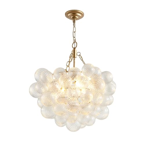 Golden Pendant Light Chandelier with Threaded Clear Glass Globe Shade