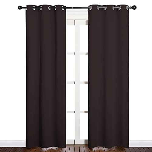 Image of NICETOWN Thermal Curtains 84 inch Long, Energy Smart Thermal Insulated Solid Grommet Blackout Curtains /Drapes Window Panels (2 Panels, 34-inch x 84-inch, Toffee Brown)