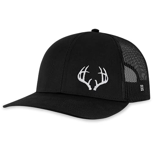 Buck Antler Hat - Deer Antler Trucker Hat Baseball Cap Snapback Golf Hat (Black)