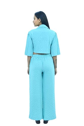 Image of Women Kurta Set || Co-ord set for women || Kurta Pant Set || Coordinate Set || Summer Kurta Set || Shirt and Plazzo Co-Ords for Summer || Sea Blue Cord- Set