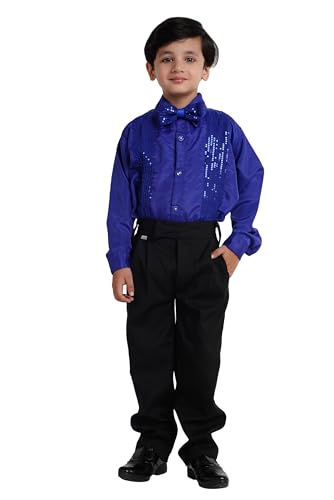 Image of Kaku Fancy Dresses Dance Costume Shinning Shirt With Bow Tie for Kids | Sequin Work School Annual Function & Theme Party's Shirt for Boys (ONLY SHIRT)